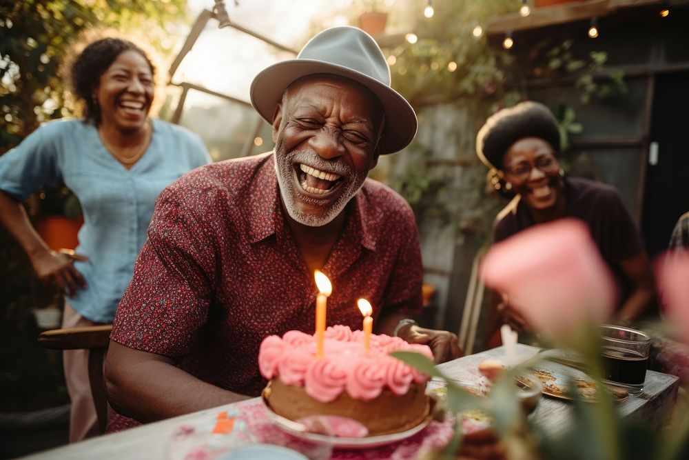 Black senior man party cake birthday. AI generated Image by rawpixel.