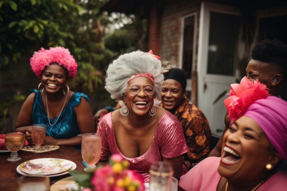 Black senior woman party laughing smiling. AI generated Image by rawpixel.