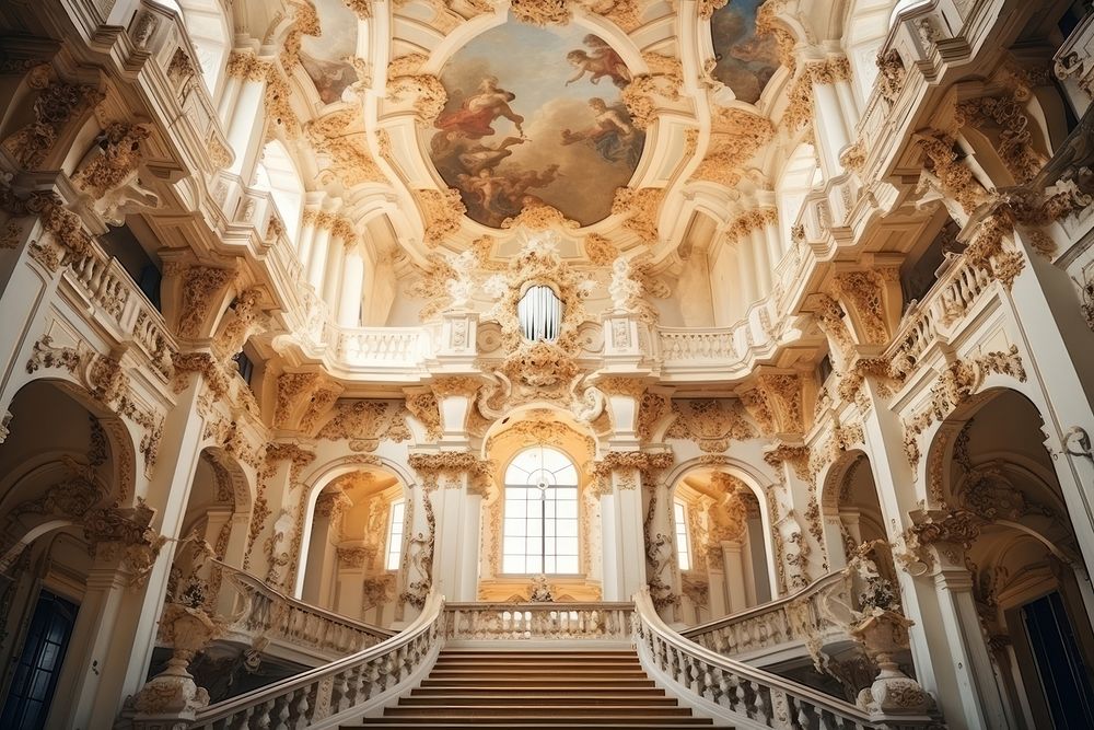 Renaissance architecture staircase building ceiling. 