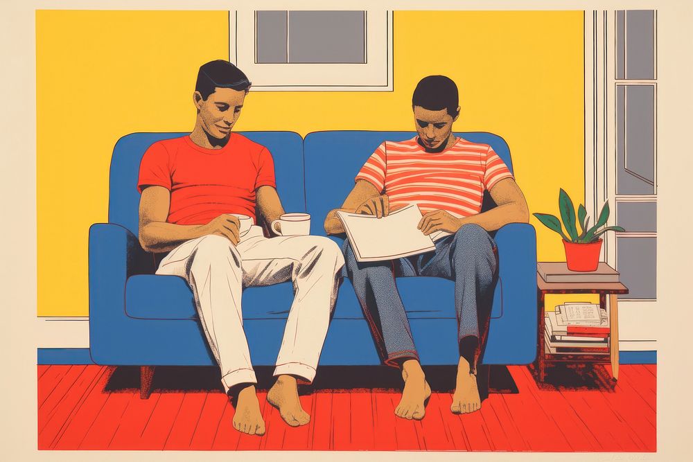 Reading furniture adult togetherness. AI generated Image by rawpixel.