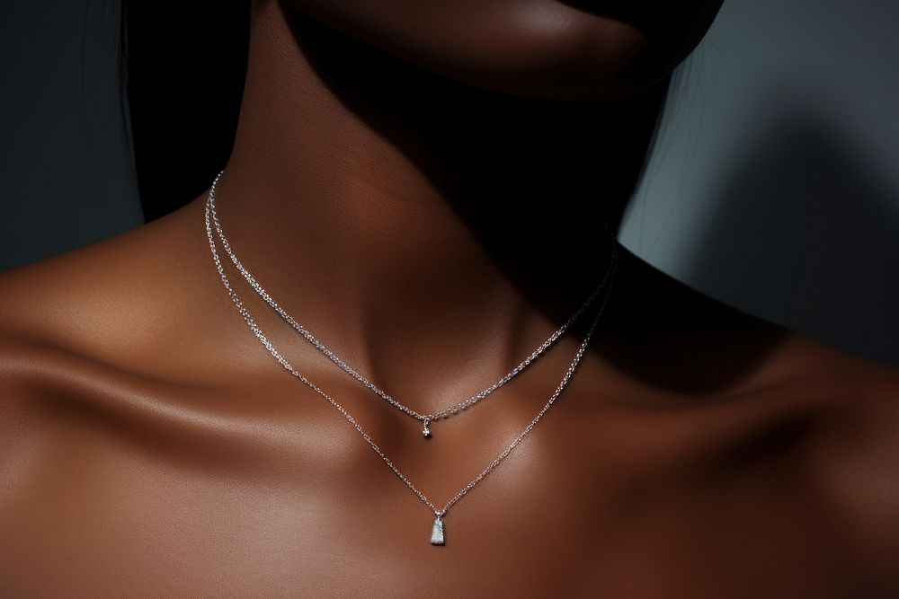 Black woman collarbone wearing chic necklace jewelry pendant. AI generated Image by rawpixel.
