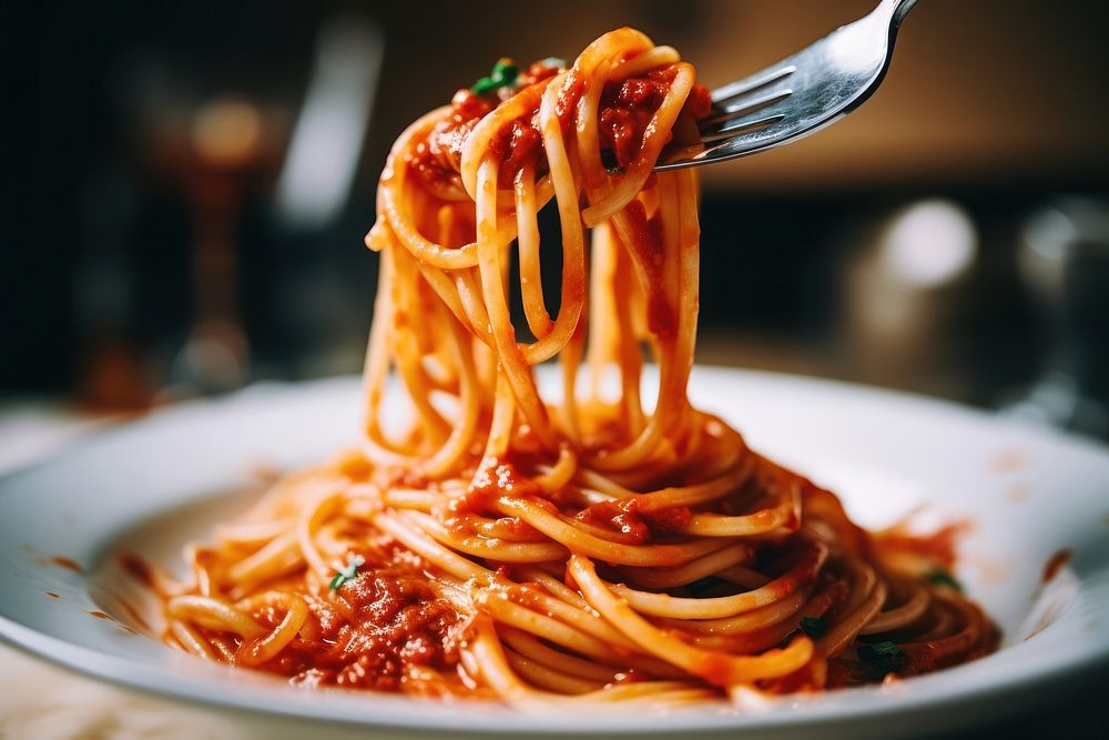 Spaghetti red sauce pasta plate food. AI generated Image by rawpixel.
