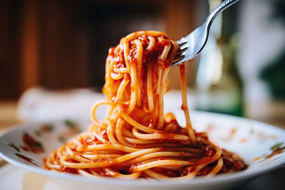 Spaghetti red sauce pasta plate food. AI generated Image by rawpixel.