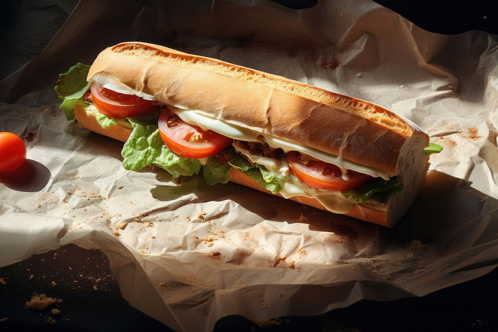 Baguette sandwich food vegetable hamburger. AI generated Image by rawpixel.