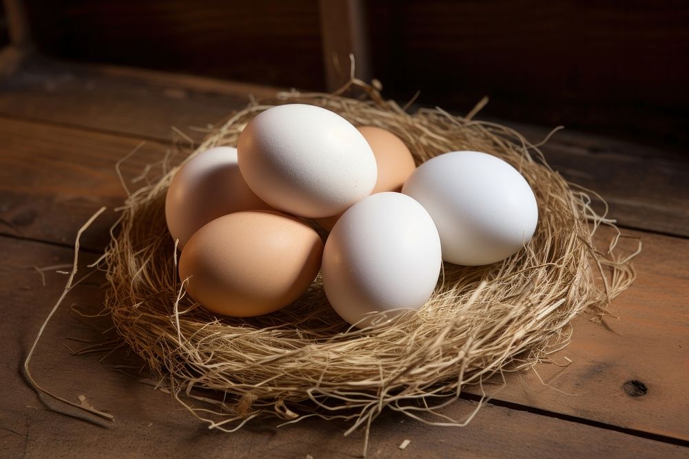 Eggs food wood hay. AI generated Image by rawpixel.