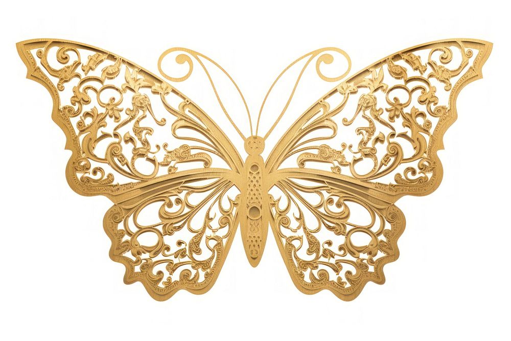 Butterfly ornament gold white background accessories. AI generated Image by rawpixel.