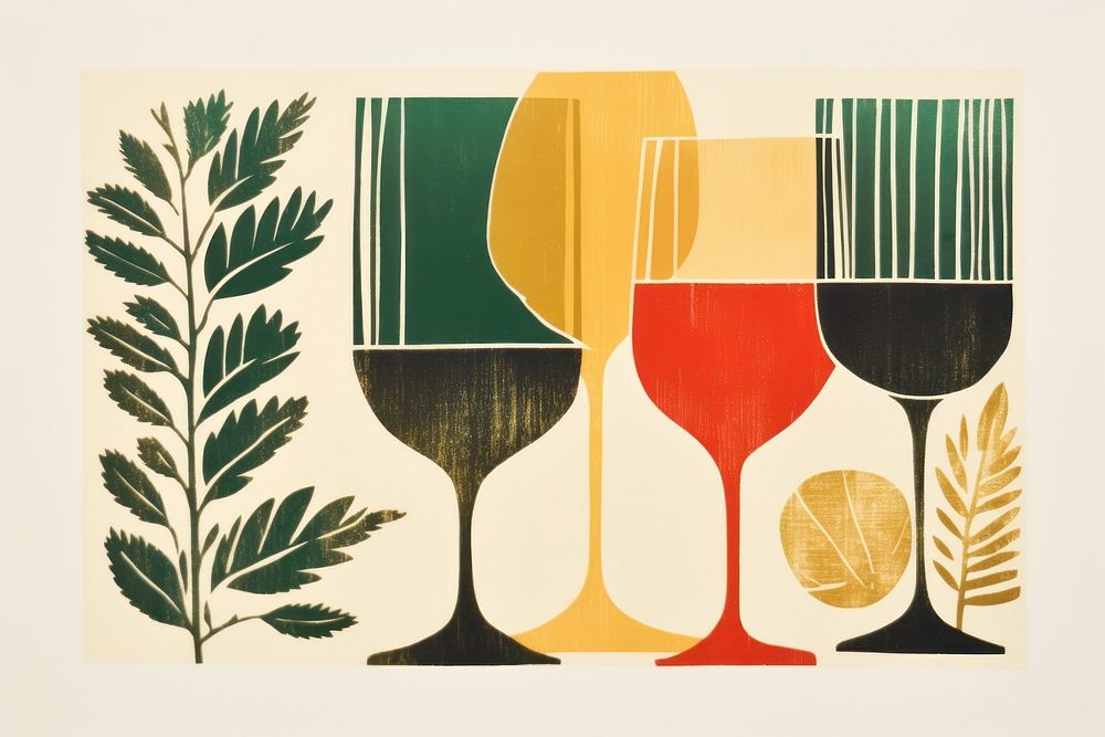 Wine glass painting drink art. AI generated Image by rawpixel.