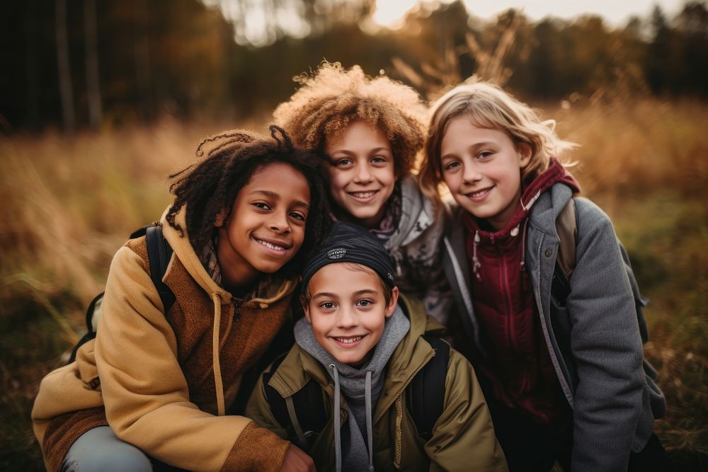 Group of elementary student portrait smiling photo. AI generated Image by rawpixel.