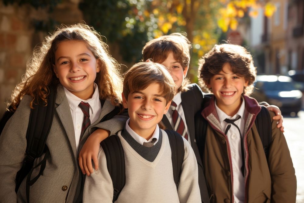 Group of elementary student portrait smiling photo. AI generated Image by rawpixel.