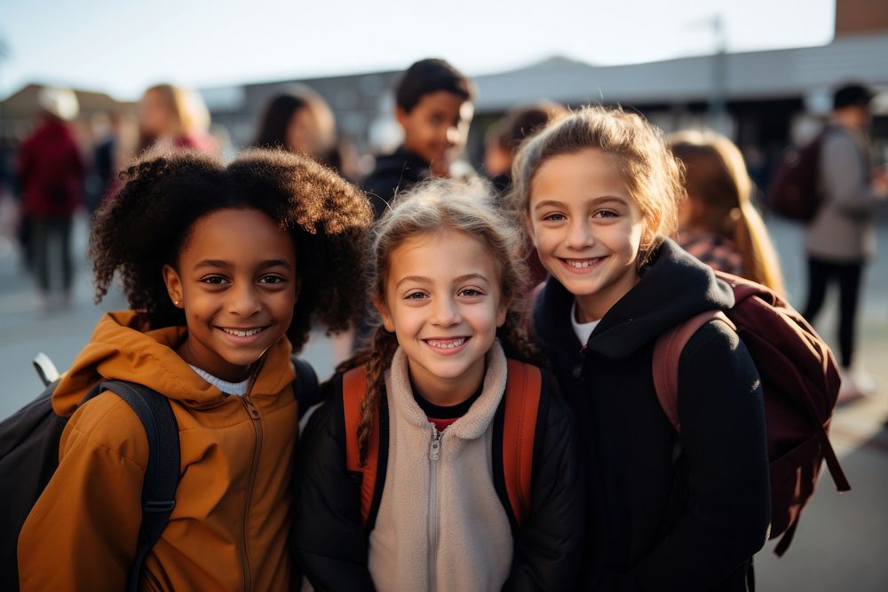 Group of elementary student portrait smiling adult. 