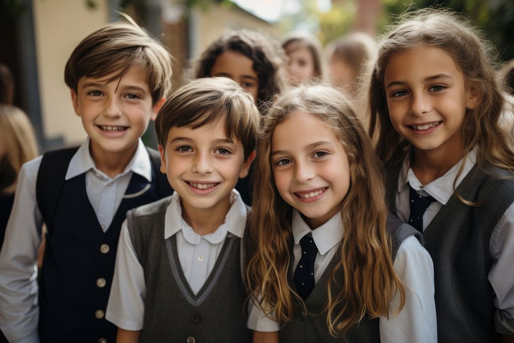 Group of elementary student smiling adult togetherness. AI generated Image by rawpixel.