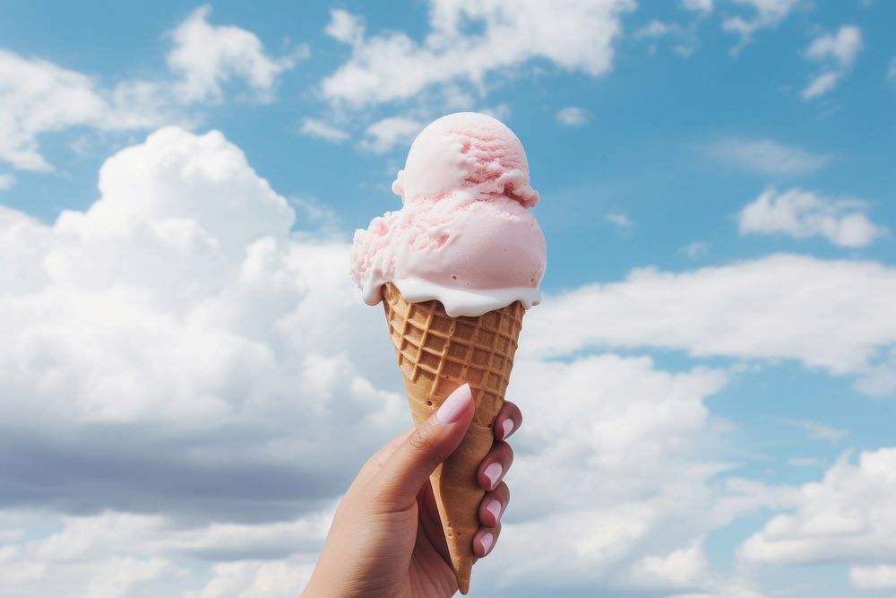 Hand holding ice cream dessert food sky. AI generated Image by rawpixel.