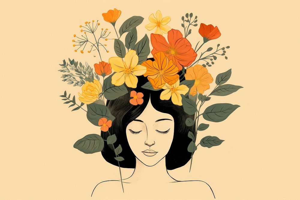 Person with flower head drawing sketch plant. AI generated Image by rawpixel.