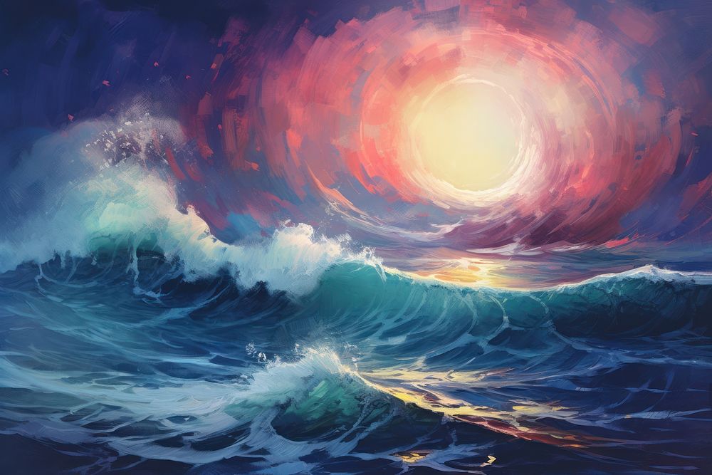 Wave crashing ocean painting outdoors | Free Photo Illustration - rawpixel