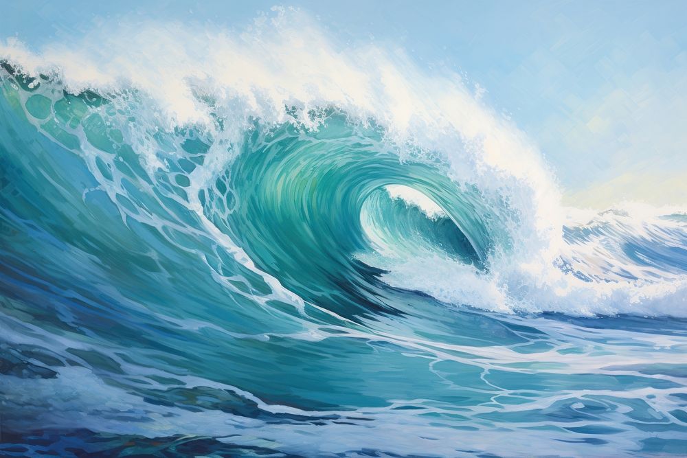 Wave crashing ocean outdoors painting | Premium Photo Illustration ...