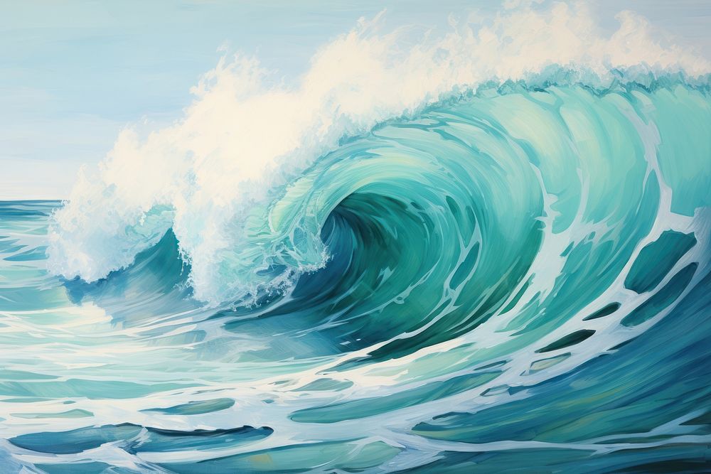 Wave crashing ocean painting nature | Free Photo Illustration - rawpixel