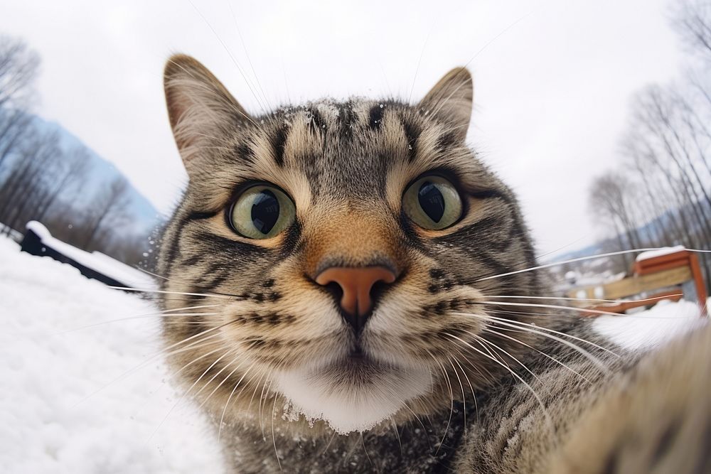 Cat snow outdoors animal. AI generated Image by rawpixel.