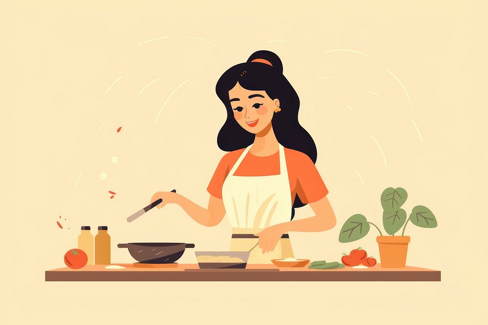 Cooking cartoon female adult. AI generated Image by rawpixel.