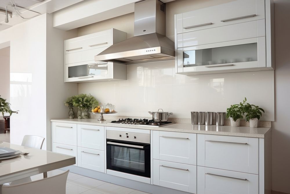 White kitchen interior oven appliance furniture. AI generated Image by rawpixel.