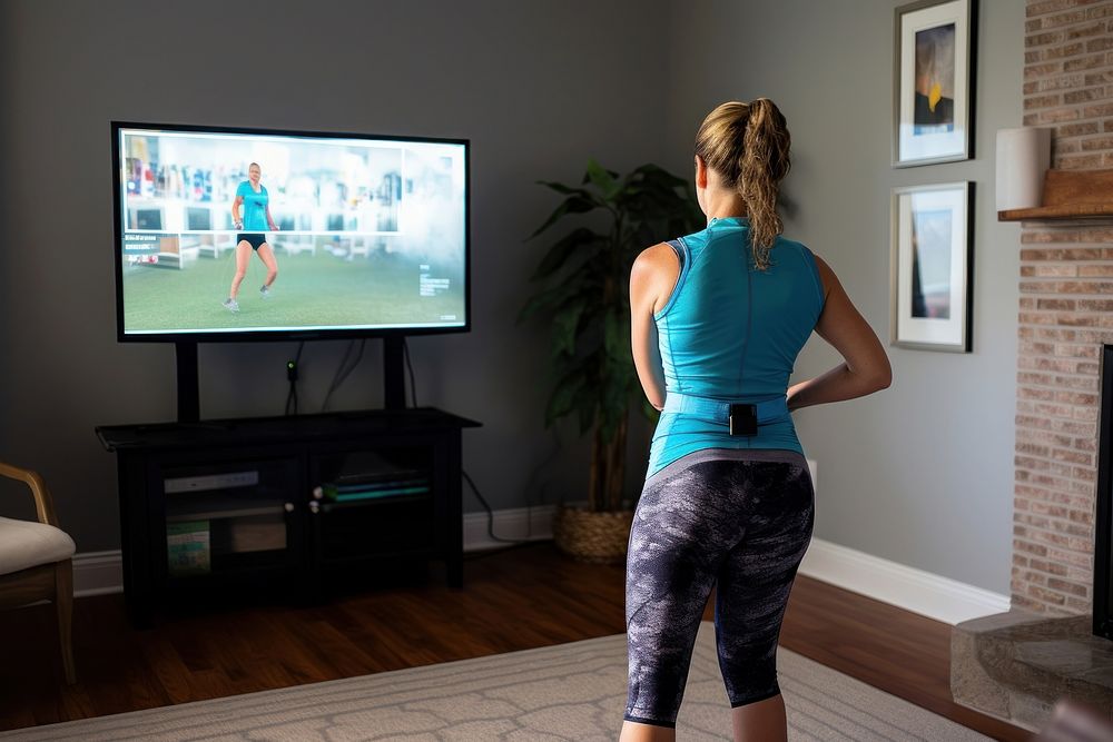 Exercise television watching screen. AI generated Image by rawpixel.