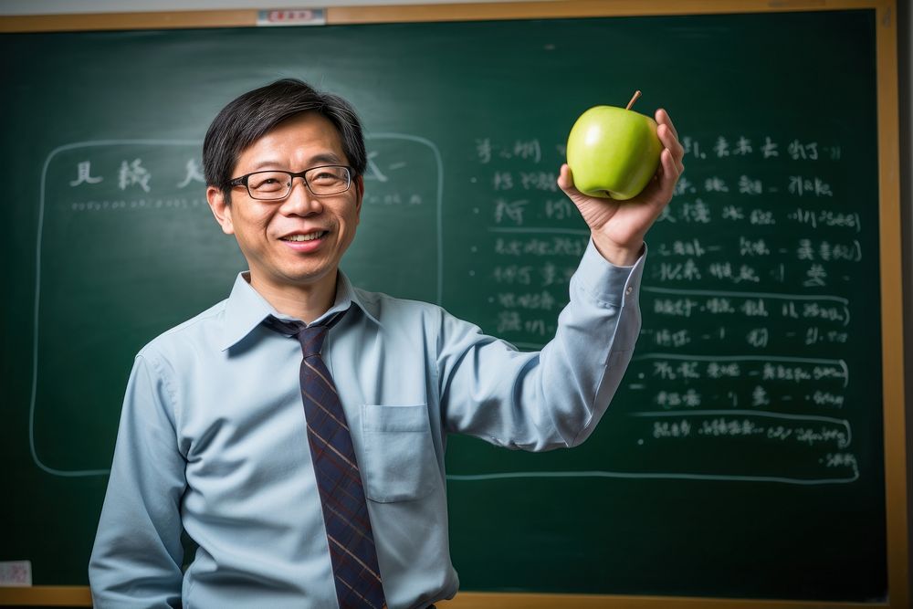 Teacher blackboard holding apple. AI generated Image by rawpixel.