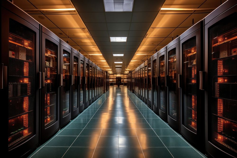 A long hallway with a row of servers in the center computer transportation architecture. AI generated Image by rawpixel.