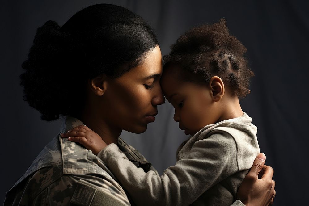 Goodbye military portrait hugging. AI generated Image by rawpixel.