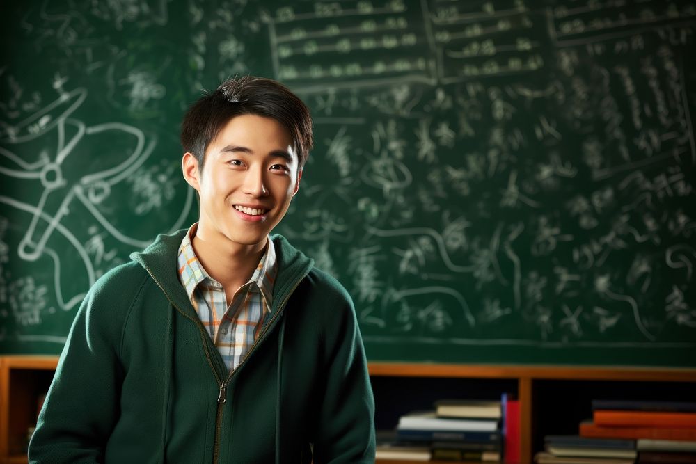 Chinese young student blackboard classroom standing. AI generated Image by rawpixel.