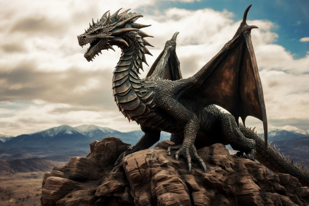 Dragon mountain animal rock. AI generated Image by rawpixel.