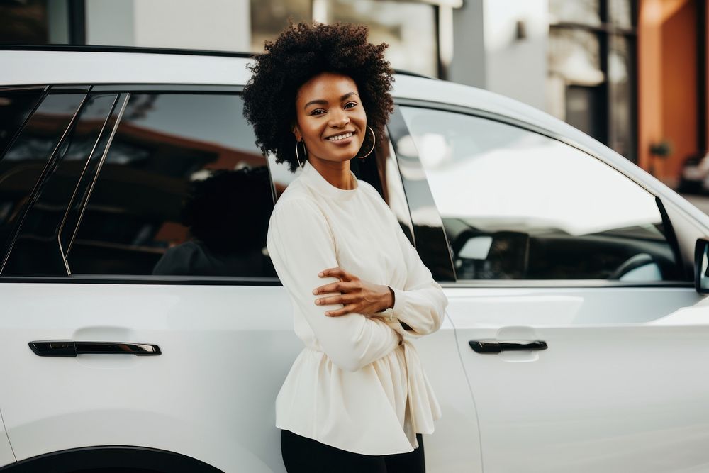 Black woman car vehicle smile. AI generated Image by rawpixel.