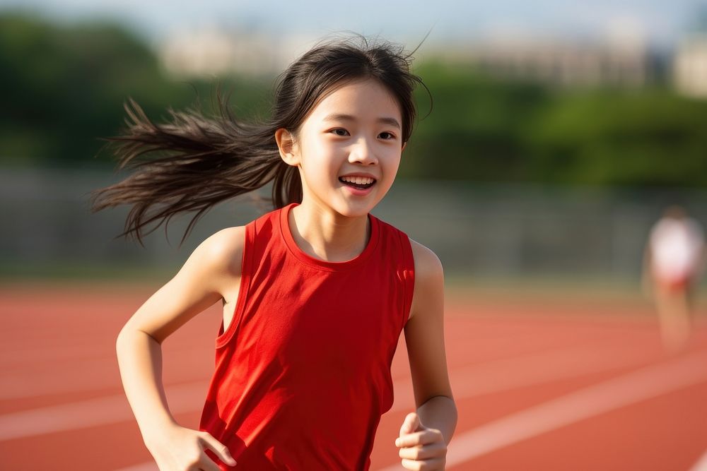 Chinese girl student running happy determination. AI generated Image by rawpixel.
