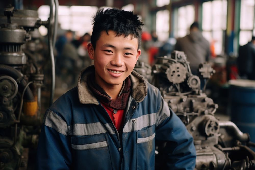 Chinese young student mechanic workshop adult. AI generated Image by rawpixel.