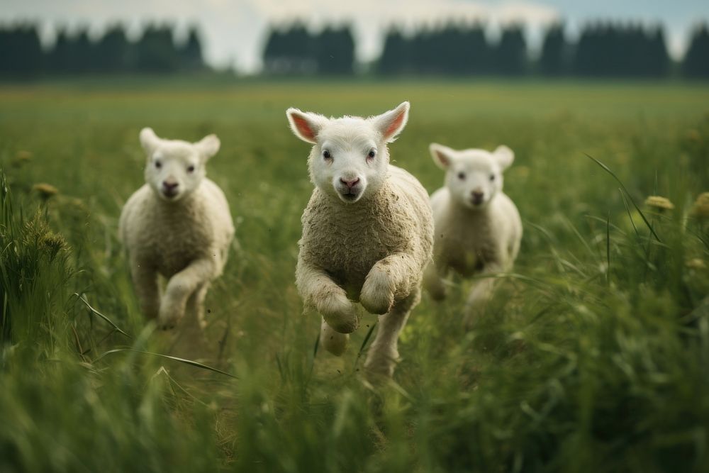 Lambs field livestock grassland. AI generated Image by rawpixel.