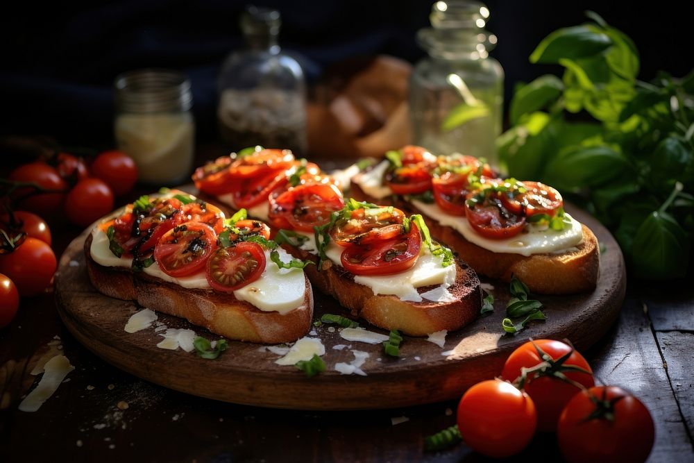 Bruschetta bread table food. AI generated Image by rawpixel.