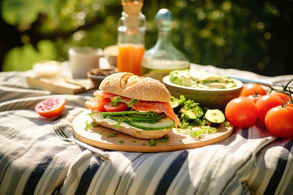 Bagel vegetable sandwich brunch. AI generated Image by rawpixel.