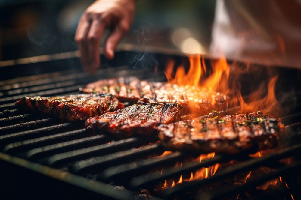 Person cooking bbq grilling meat food. AI generated Image by rawpixel.