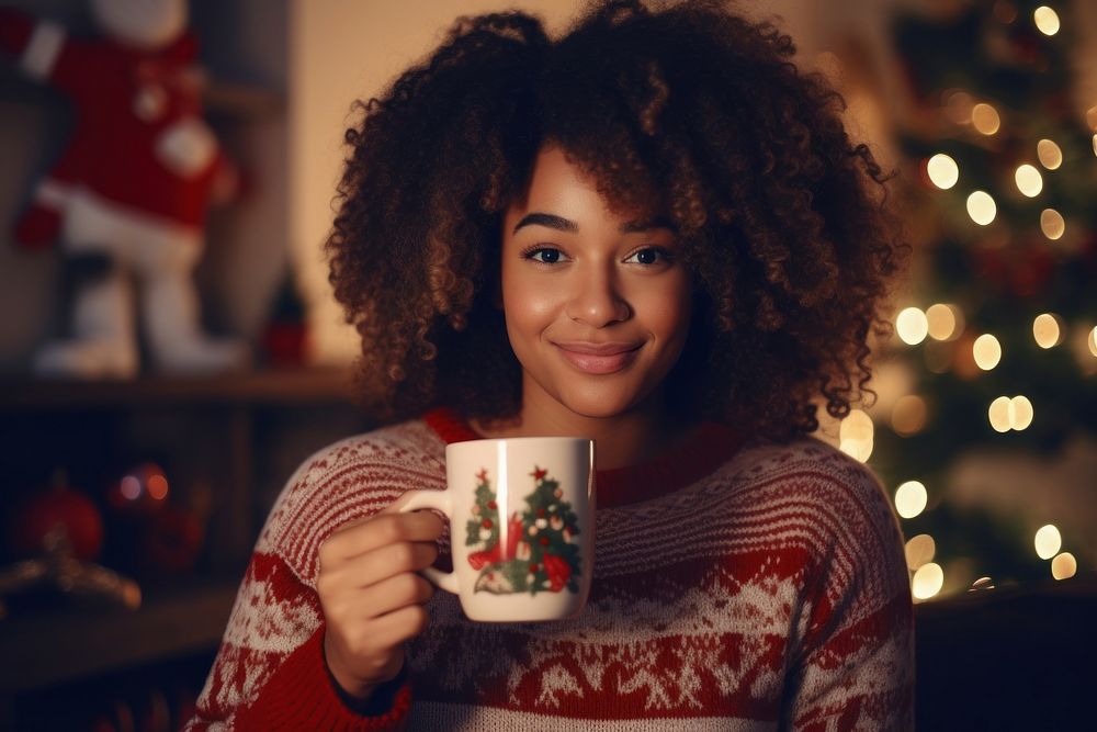 Black woman coffee mug christmas. AI generated Image by rawpixel.
