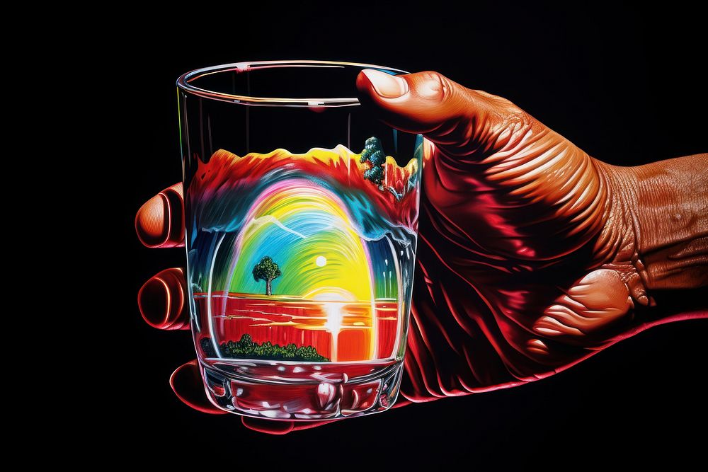A hand holding a water glass drink adult art. AI generated Image by rawpixel.