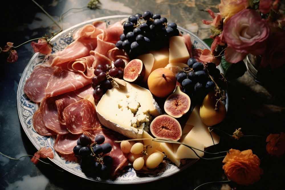 Cold cut fruit plate cheese. AI generated Image by rawpixel.
