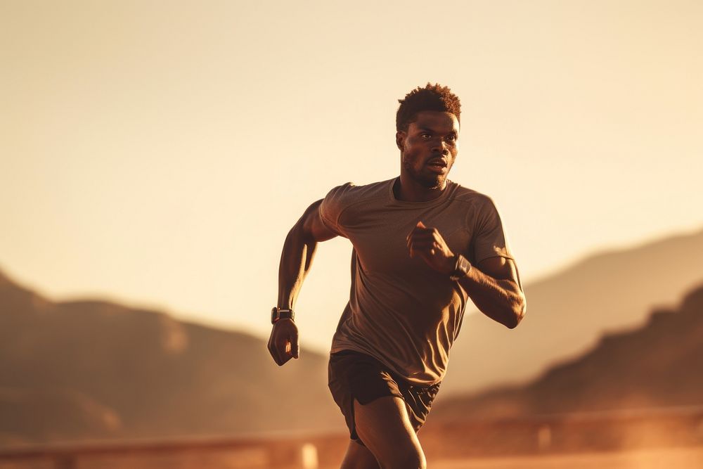 Young African American running jogging sports. AI generated Image by rawpixel.