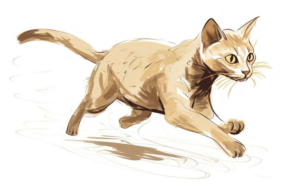 Running cat drawing sketch animal. AI generated Image by rawpixel.