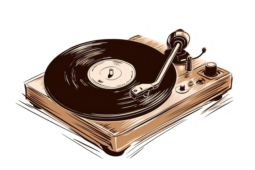 Vinyl player drawing sketch white background. AI generated Image by rawpixel.