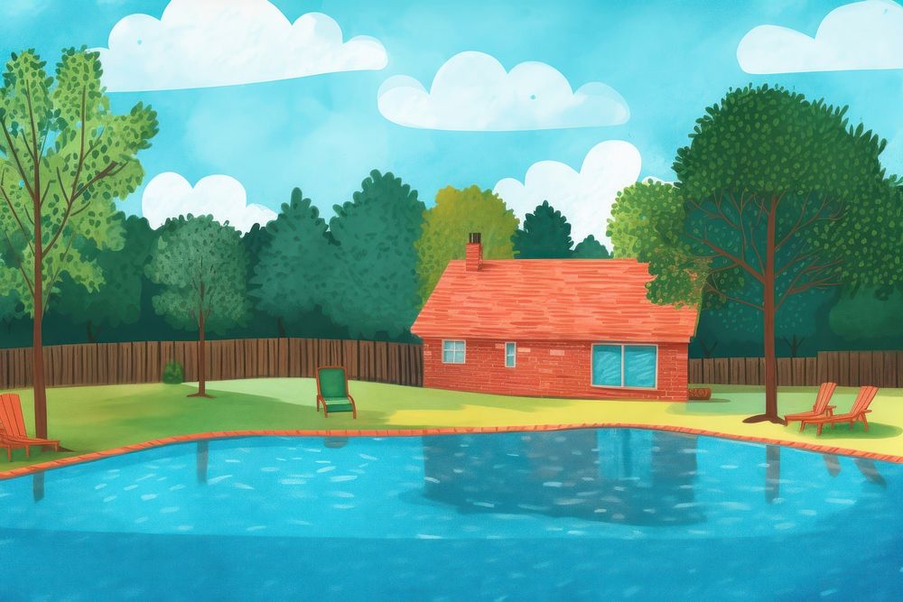 Backyard pool architecture building outdoors. AI generated Image by rawpixel.