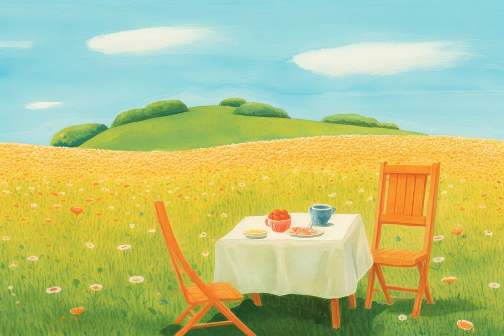 Field tablecloth grassland furniture. AI generated Image by rawpixel.