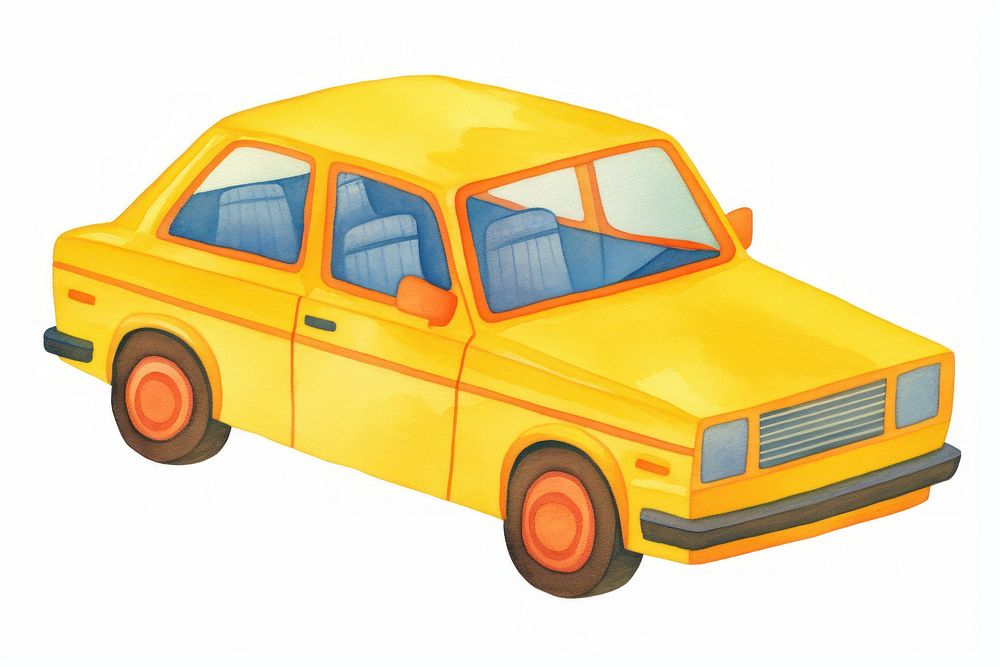 Yellow sedan car vehicle taxi white background. AI generated Image by rawpixel.