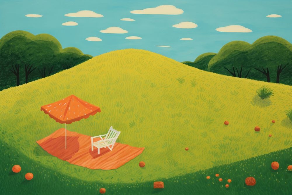 Grass field landscape painting. AI generated Image by rawpixel.
