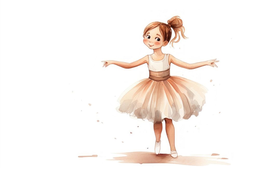 Young girl wearing ballet costume dancing cartoon child. AI generated Image by rawpixel.