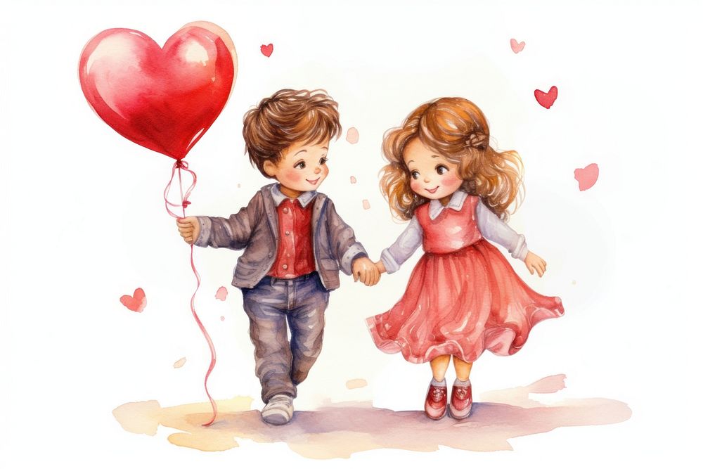 Valentine balloon cartoon child. AI generated Image by rawpixel.