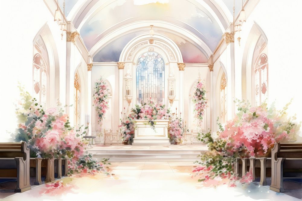 Flower altar architecture building. AI generated Image by rawpixel.