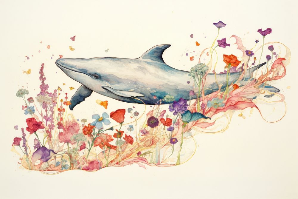 Whale painting dolphin drawing. AI generated Image by rawpixel.
